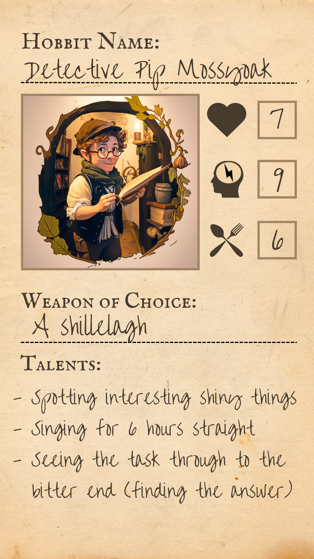 Hobbit Character Sheet