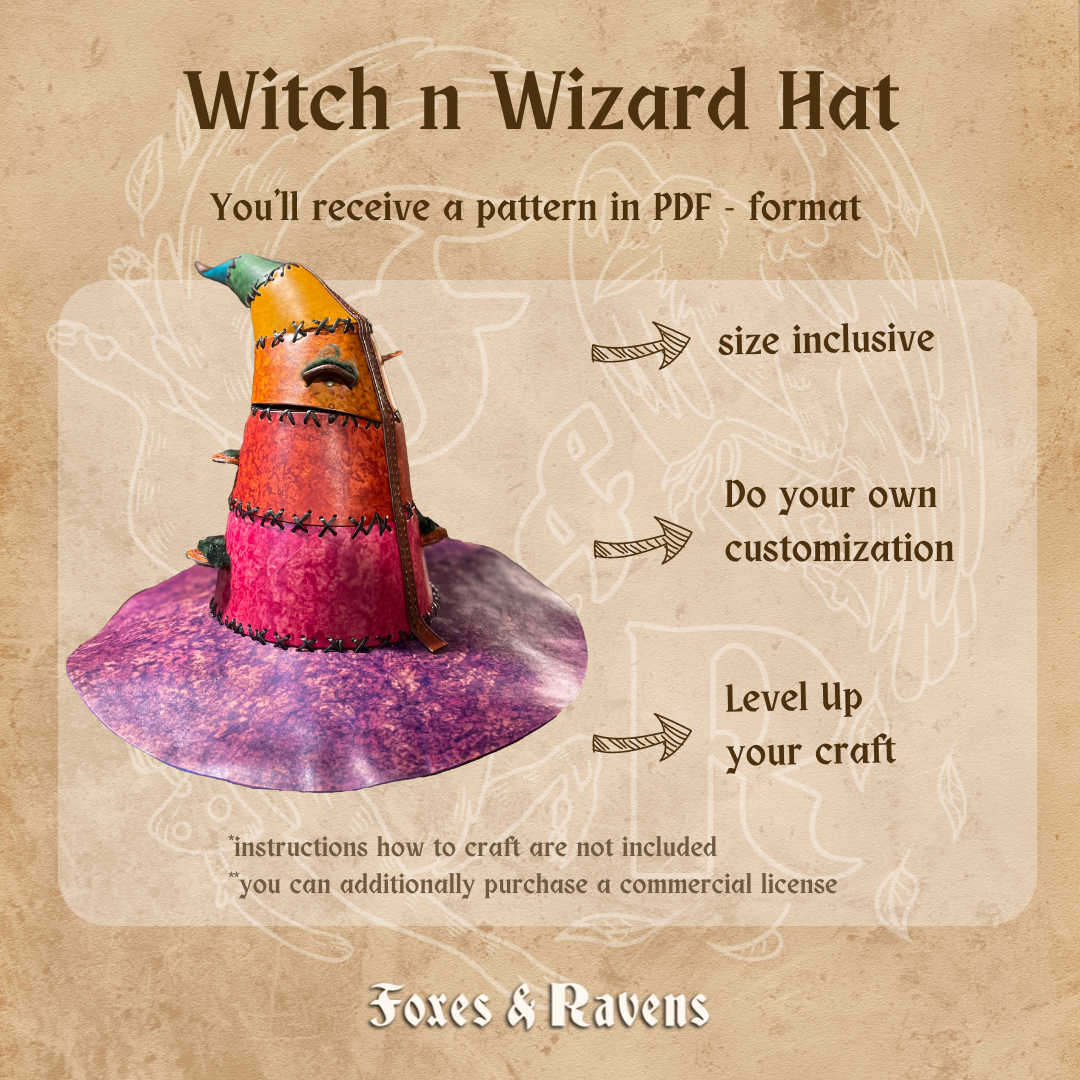 Witch and Wizard Hat Digital Pattern for Leather