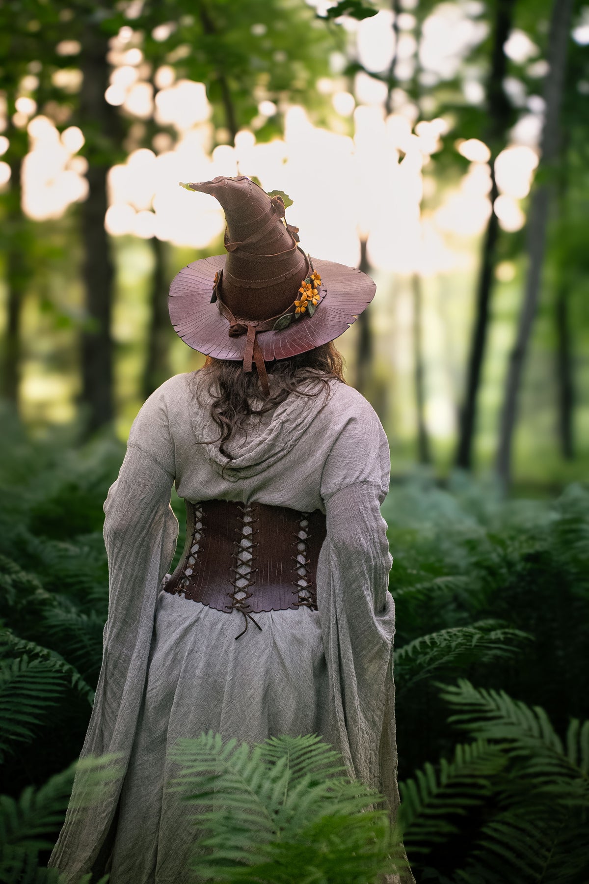 Ready to Ship Dryad Seven Panel Corset Brown with Mushrooms