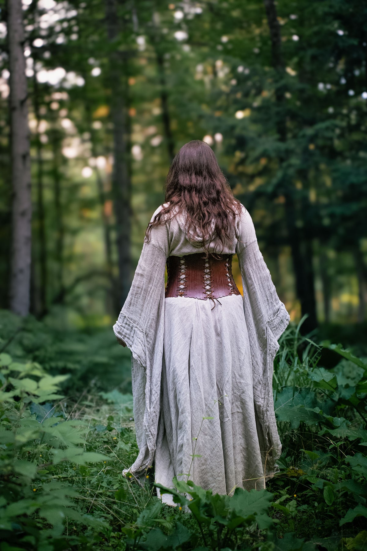 Ready to Ship Dryad Seven Panel Corset Brown with Mushrooms