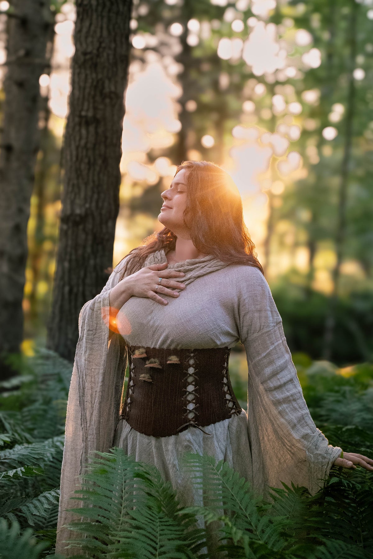 Ready to Ship Dryad Seven Panel Corset Brown with Mushrooms