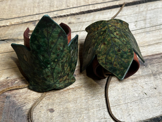 Ivy Leaf Cuffs - dark green and brown
