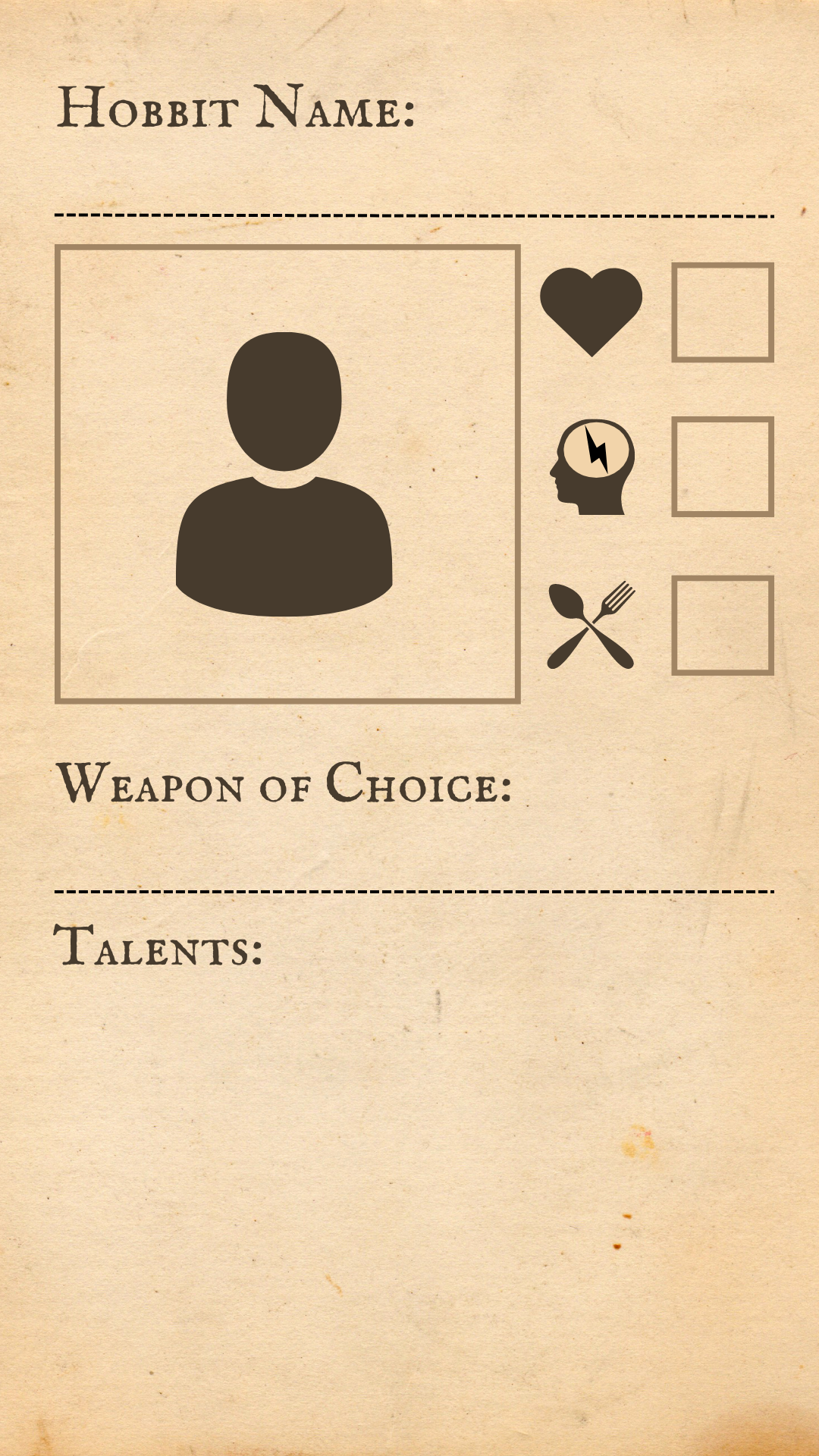 Hobbit Character Sheet